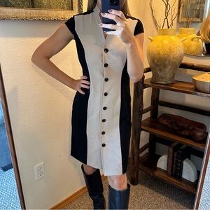 Calvin Klein Black and Cream Midi Dress